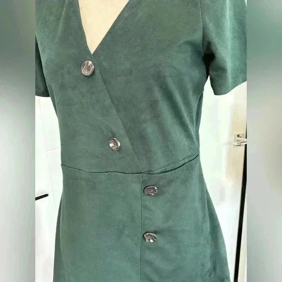 Zara Trafaluc Short Sleeve Velvet Mini Dress Women's Size M Deep Green - Picture 5 of 10